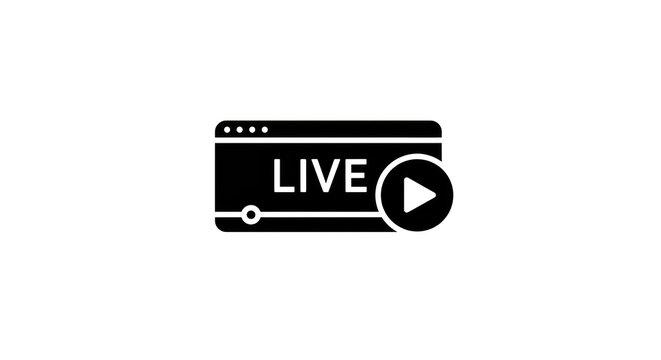 A live streaming icon on a computer screen shows a play button.