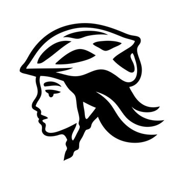 Logo club ciclista. Dibujo con l&iacute;neas de la cabeza de una mujer con casco ciclista. Icono equipo de protecci&oacute;n de ciclismo 