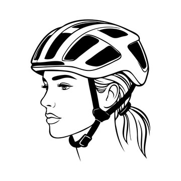 Logo club ciclista. Dibujo con l&iacute;neas de la cabeza de una mujer con casco ciclista. Icono equipo de protecci&oacute;n de ciclismo 