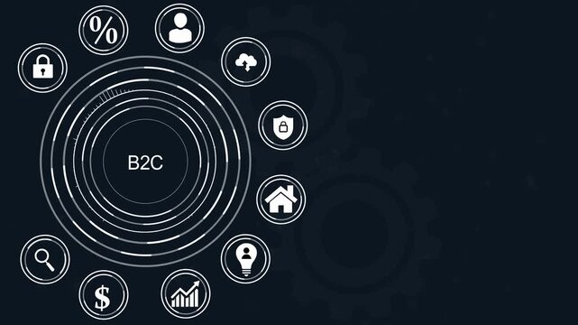 Business Relationship Development concept with icons and dot strategy, abstract circles and gears background.4k Animation.