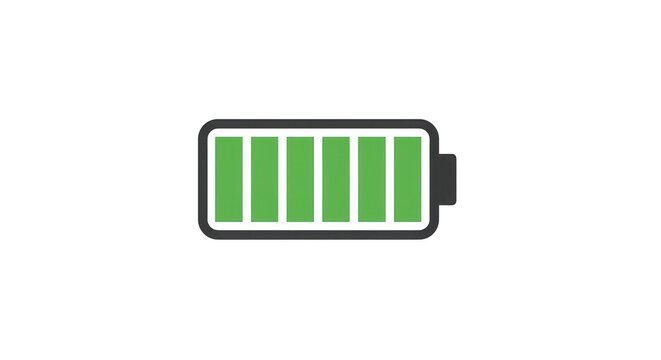 A fully charged battery icon showcasing green bars within a black outline