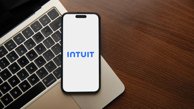 Intuit logo displayed on a smartphone screen &ndash; Delhi, India &ndash; June 04, 2025