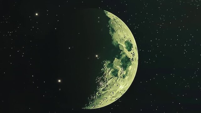 Cosmic view of the moon illuminated surface in a starry galaxy