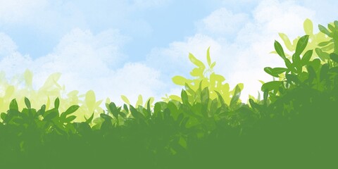 Obraz premium Green Shrub Edge Illustration With Cloudy Sky