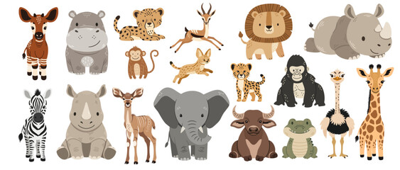 Cute group of animals illustration in soft pastel safari nursery style © Felipe