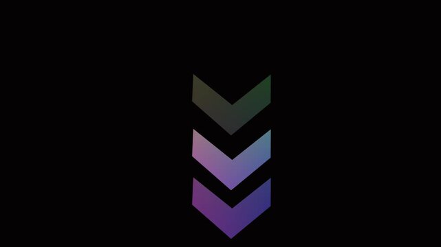 Green and Purple Chevron Arrows Moving Downward on Black Background Subtle Animation