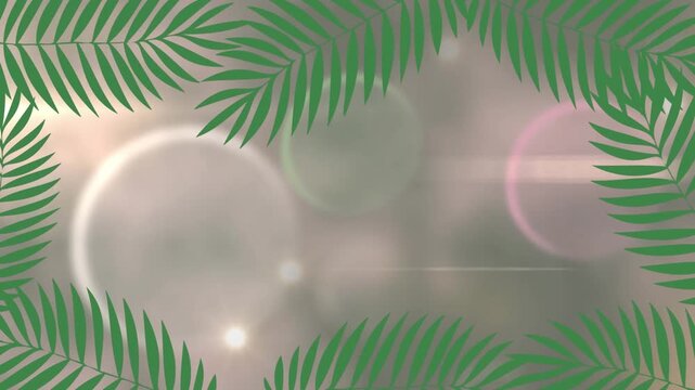 A digital animation of green leaves icons with copy space on a black background