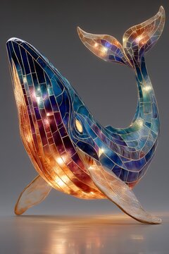 colorful stained glass whale sculpture