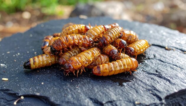 A handful of glistening iridescent insect larvae farmed for sustainable protein