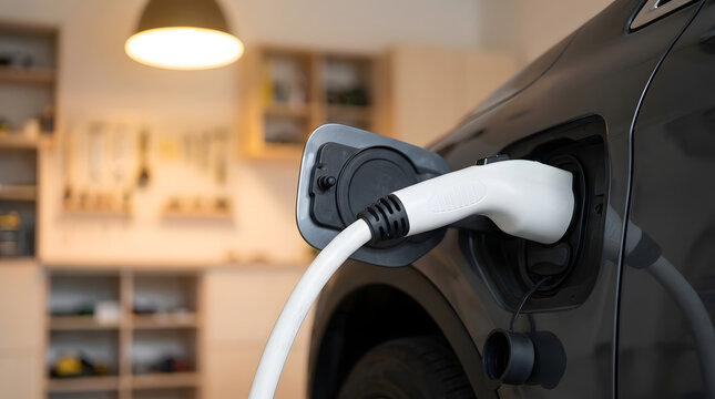 Electric Vehicle Charging Seamlessly in a Modern Home Garage for Sustainable Living