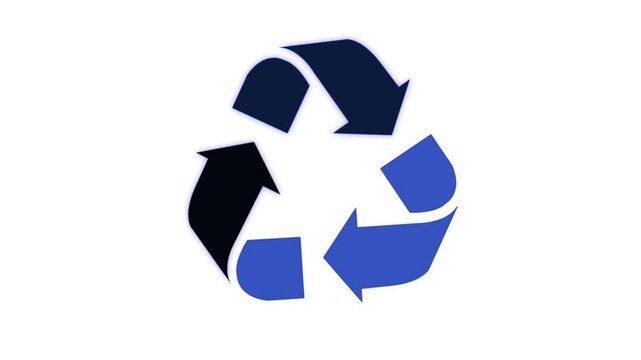 3D Rotating Blue And Black Recycling Symbol Animation, Mobius Loop For Environmental Sustainability, Ecology, Conservation, And Waste Management Concepts, Isolated On White Background