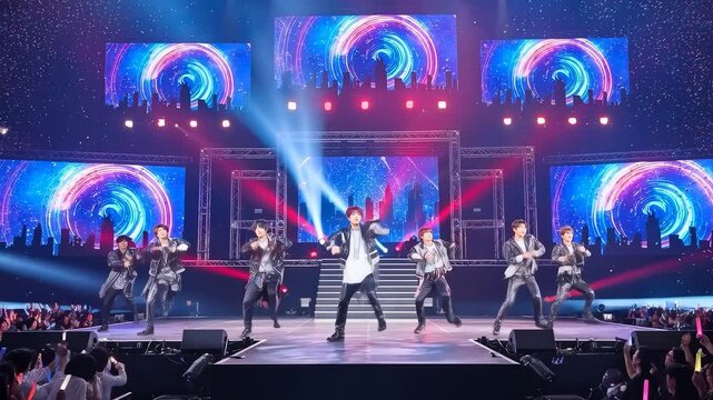 男性アイドルグループのライブステージ