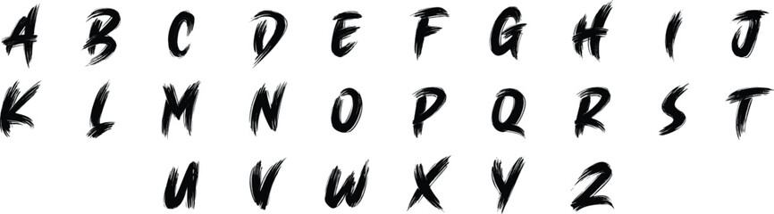 Brush alphabet lettering set with expressive hand painted characters. Grunge ink style typography collection featuring bold artistic strokes ideal for posters, branding, headlines, and creative design © Sk