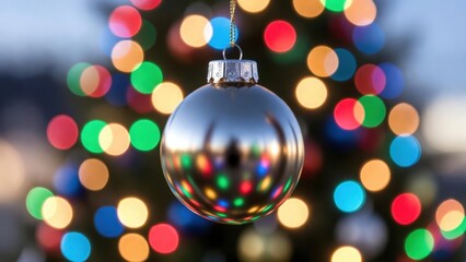 Fototapeta premium An ornament sparkles on the tree.