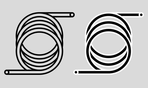 hose also called a hose-pipe. vector illustration water hose roll in outline and silhouette