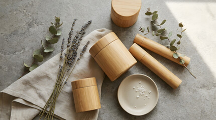 Elegant Bamboo Packaging Showcasing Sustainable Products in a Minimalist Setting
