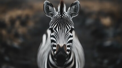 Fototapeta premium This striking close-up captures the unique stripes and captivating gaze of a zebra in its natural habitat, showcasing the beauty of wildlife and nature's design.