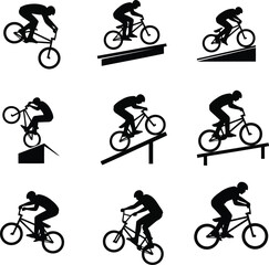BMX Stunt Silhouettes Collection – Extreme Sports Bicycle Tricks Vector Icons Set © SAIF820