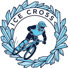 Ice Cross Biking Logo with Cyclist and Crystal Wreath for Winter Sports Branding © SAIF820