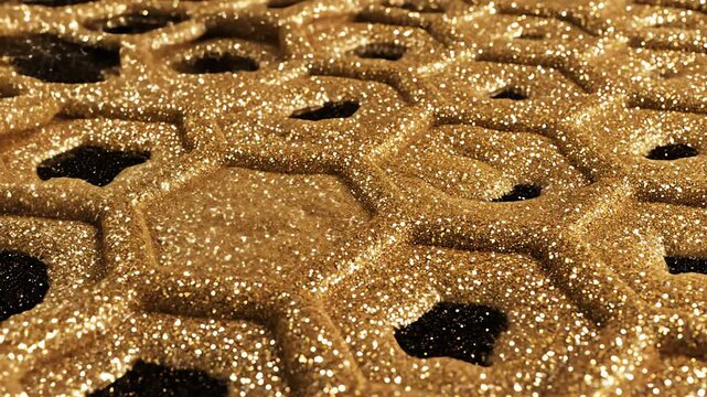 Intricate Golden Glitter Voronoi Pattern Macro