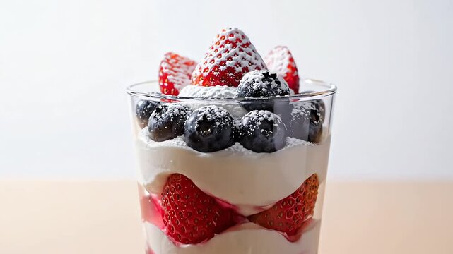 Layered Berry and Cream Dessert in a Tall Glass