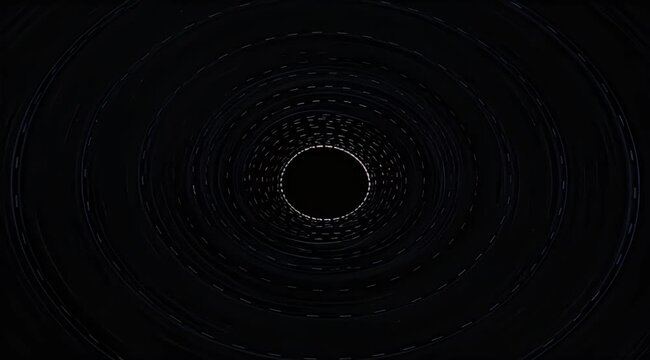 Swirling dark tunnel with white lights forming circular patterns