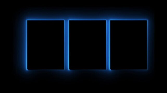 square rectangle picture frame icon animation glowing neon red and blue color border frame display neon box movement screen round shape.with on a background 4k video animation.
