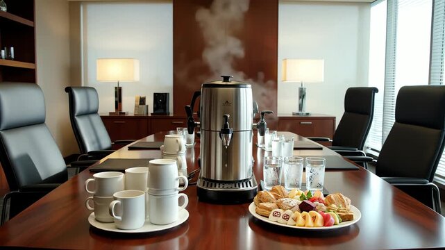 Meeting Room Refreshments Setup With Coffee Service
