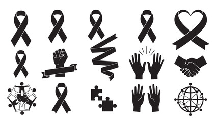 Set of 15 awareness ribbon icons vector