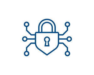 Fototapeta premium Cybersecurity Lock Logo with Circuit Board Connections Digital Security Concept