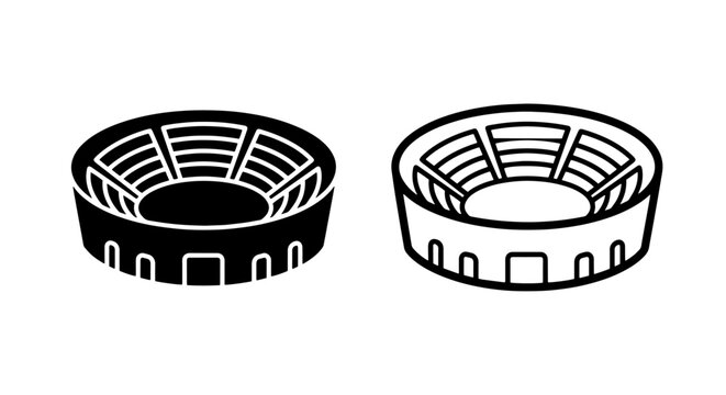 Amphitheater stadium arena icon set for sports and entertainment events