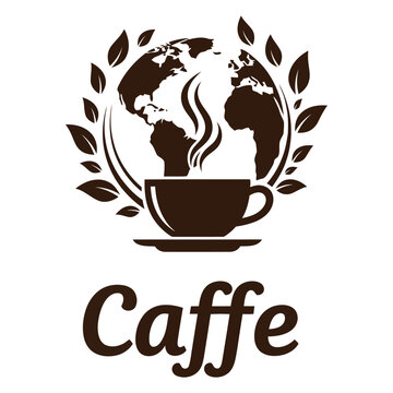 Caffe global coffee logo with earth and leaves