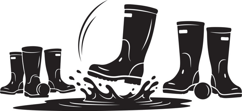 Rubber Boots Illustration with Water Splash and Isolated Background