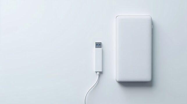 Minimalist power bank and USB adapter on a clean white surface
