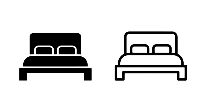 Double bed furniture icon in solid and outline styles for interior design