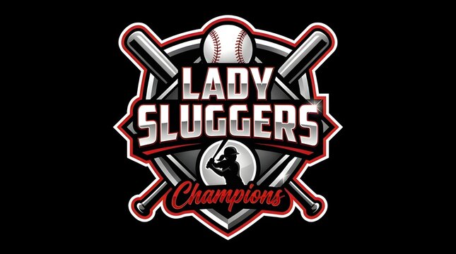 Baseball Logo Template with Lady Sluggers Champions Design for Sports Teams