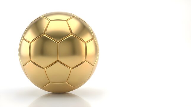 Golden football soccer ball on white background, symbolizing achievement and victory in sports