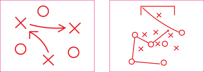 Obraz premium Dynamic red line diagrams depicting strategic sports plays and tactical formations essential for team success and competitive advantage.