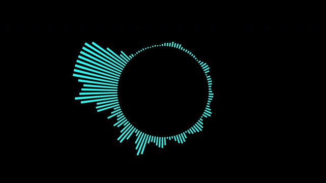 Abstract circular animation of colorful sound wave circle equalizer. Animation. Audio spectrum simulation for music, computer calculating, futuristic, ads, animation.