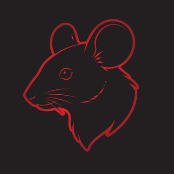 Mouse Portrait Illustration with Red Outline on Black Background