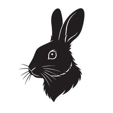 Rabbit Portrait Illustration with White Outline on Blue Background