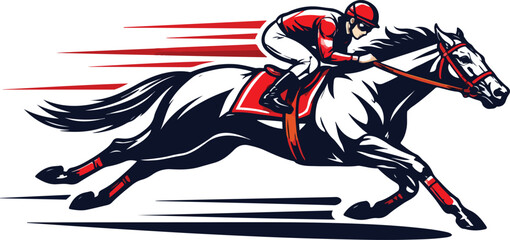 Jockey Riding Racing Horse Illustration &ndash; Fast Galloping Thoroughbred Horse with Rider for Horse Racing Sport, Competition and Derby Design