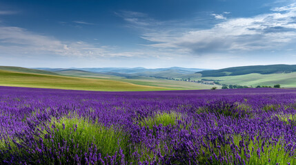 Obraz premium A beautiful, sun-drenched spring summer meadow. Natural colorful panoramic landscape with many wild flowers of daisies against blue sky. A frame with soft selective focus.