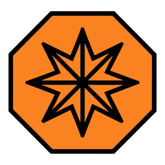 Obraz premium Orange Octagonal Starburst Badge Icon for App UI with Black Outline