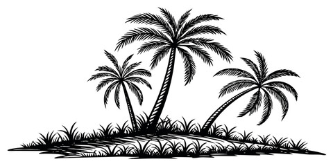 Tropical island with palm trees silhouette © Graphicslover