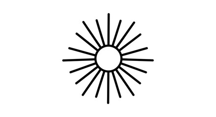Obraz premium Minimalist black and white sun icon with a central circle and radiating rays, simple weather symbol on isolated white background.