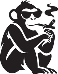 Obraz premium Cool monkey with sunglasses smoking a cigar vector silhouette illustration