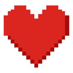 Pixelated Red Heart 3D Icon for Web Interface with Glossy Finish