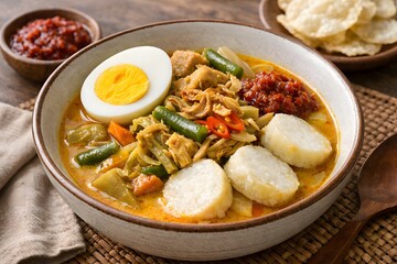 Lontong Sayur Indonesian Rice Cake with Coconut Vegetable Curry Traditional Breakfast
