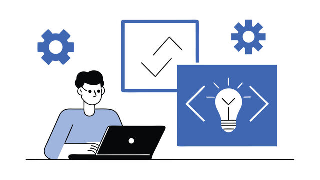 Programmer sitting with laptop abstract concept vector illustrations